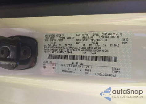 2024 Ford F-150 Xl z USA, uszkodzony, nr VIN 1FTMF1K50RKD28681